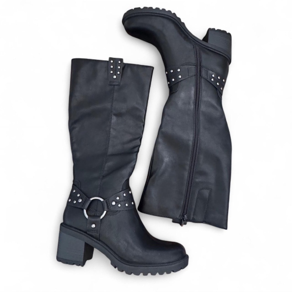FRYE Black Studded Knee-High Boots